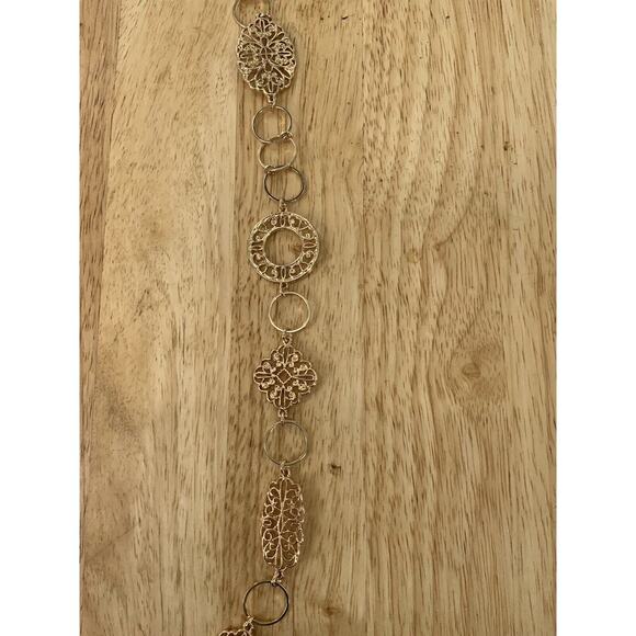 Ballet Gold Tone Hammered Metal Long Chain Link Necklace Fashion Jewelry NEW - Picture 4 of 12